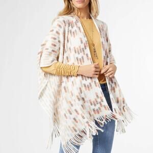 Rylee Fringe Wrap Shawl Ruana Cream Multicolor